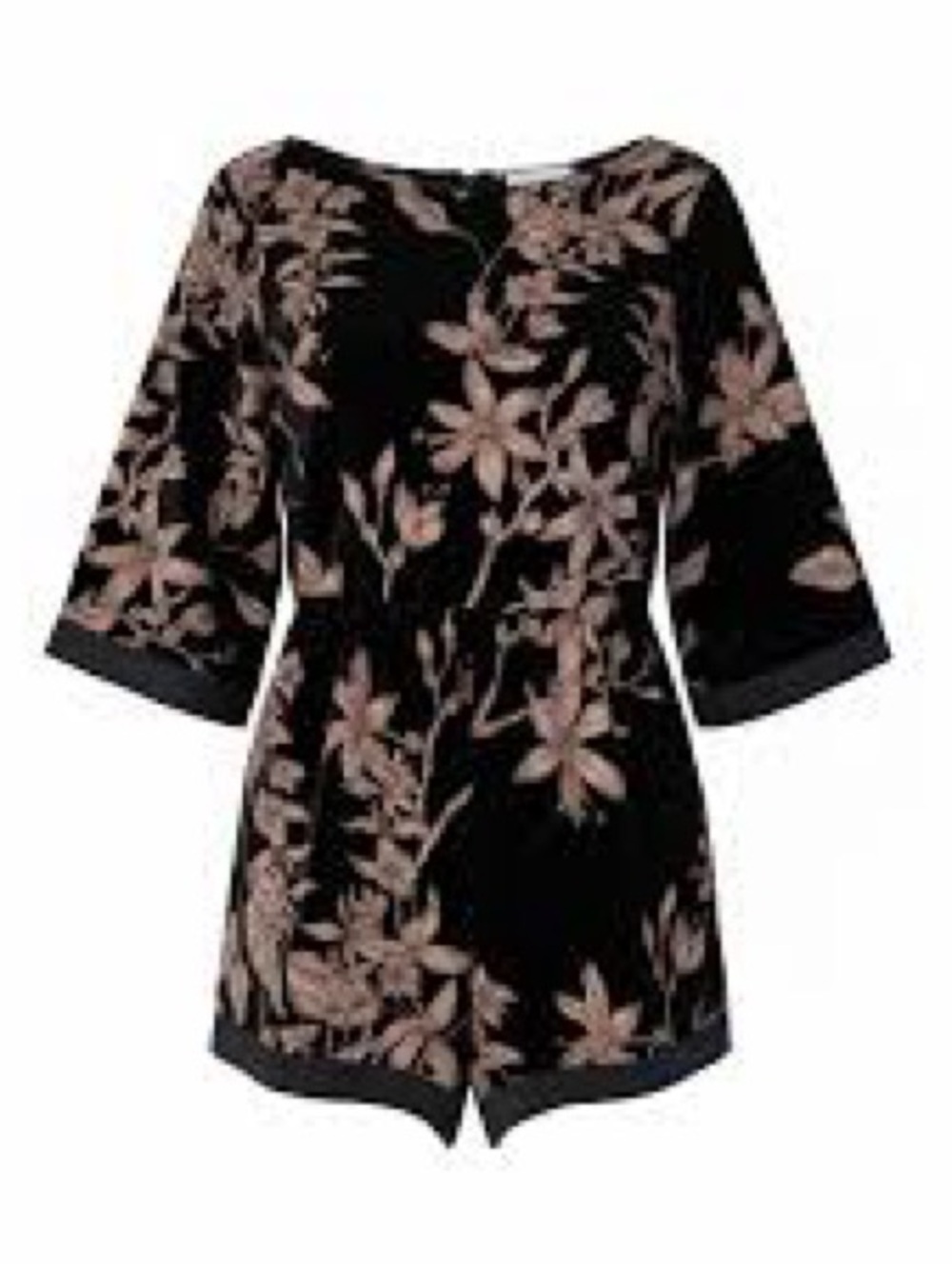 NWT Line & Dot Black Velvet Romper with Brown Floral Print